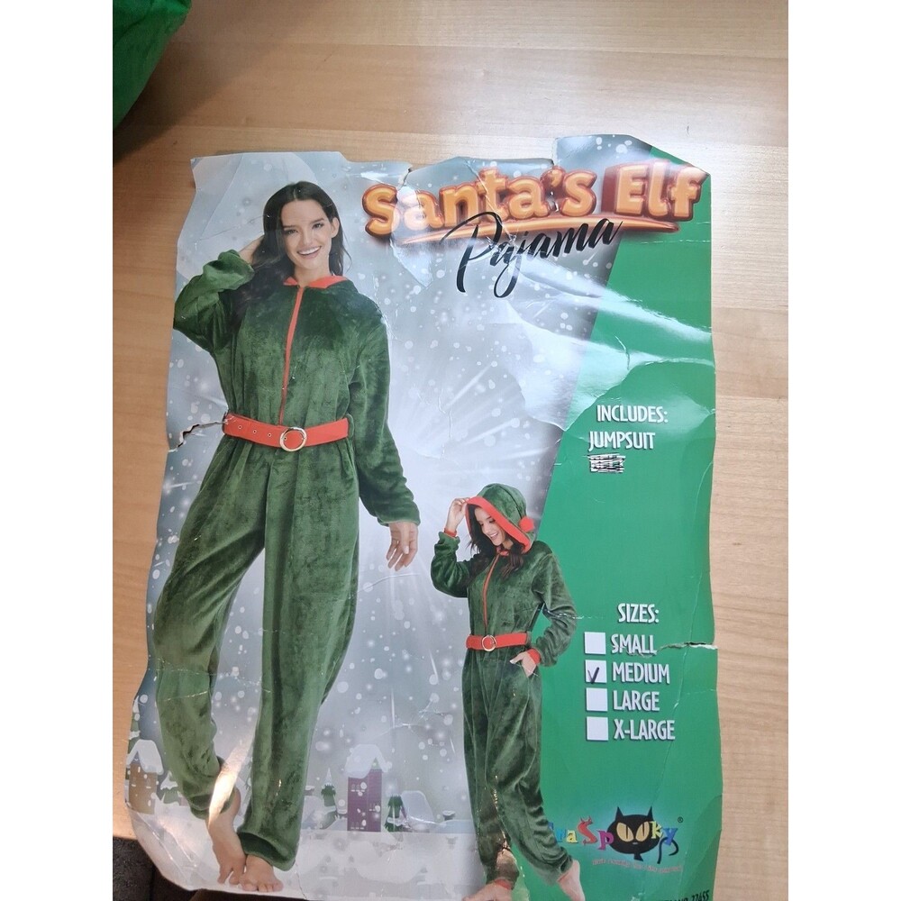 EraSpooky Adult Santa's Elf Costume Hood Velvet Size M